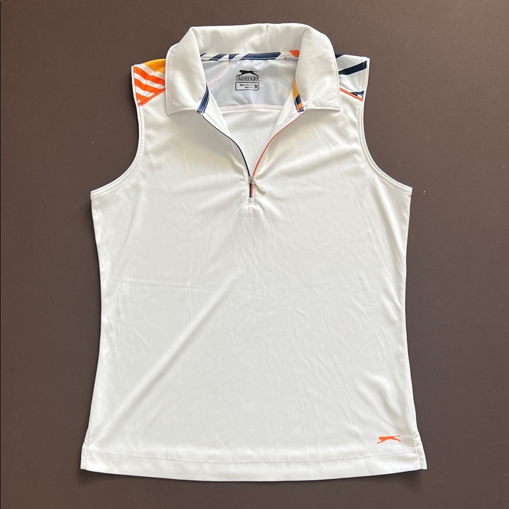 Slazenger White Sleeveless Polo with Orange and Navy Accents